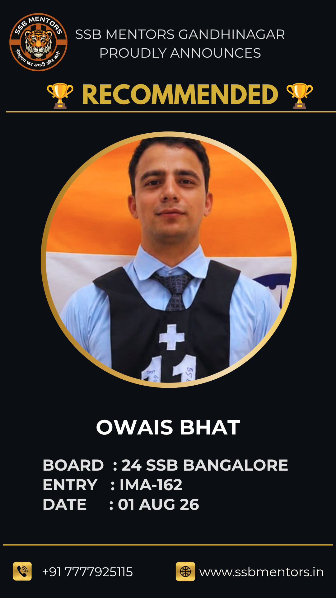 SSB Mentors recommended candidate success story
